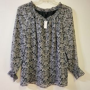 NWT Talbots Paisley Blouse, ruffled neck-line, bell sleeves with lined bodice XL